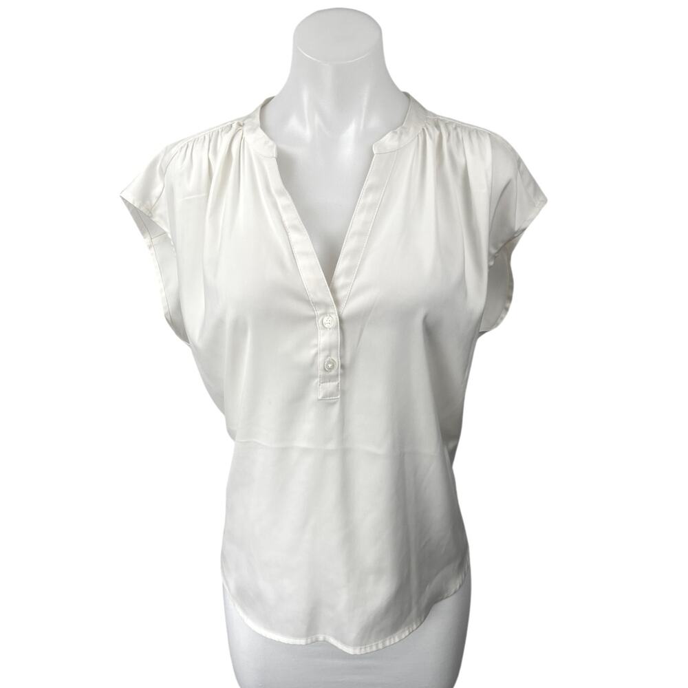 Banana Republic White Silk Satin Sleeveless Button V-Neck Blouse Shirt Top Sz M